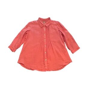 J. Jill 100% Linen Petite Small Coral Pink Button Down Shirt Top Blouse Casual